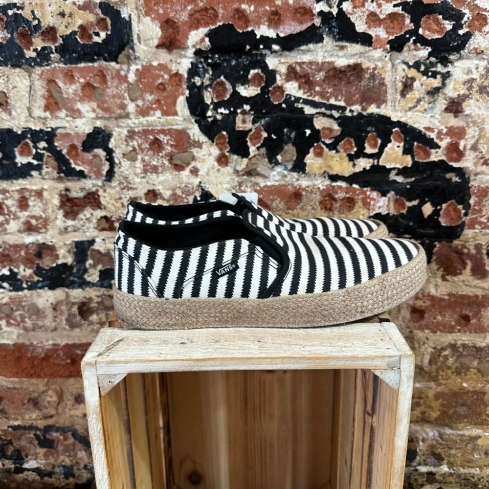 Vans Slip-On SF Espadrille Black White Striped Canvas Shoes Womens 11 721356